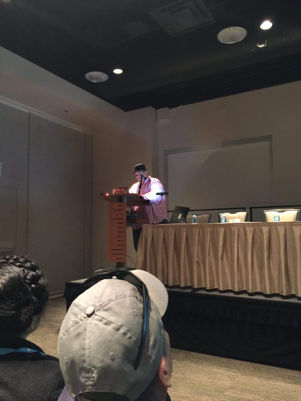 A man giving a speech at WordCamp Seattle 2016.