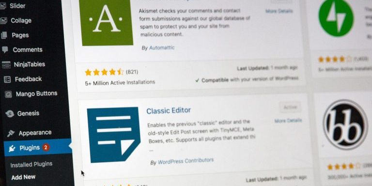 A computer screen displaying a range of WordPress plugins for updating and enhancing the functionality of the website.